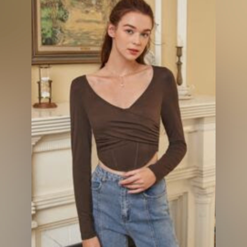 Shein Mod Coffee Brown Corset Wrap Top